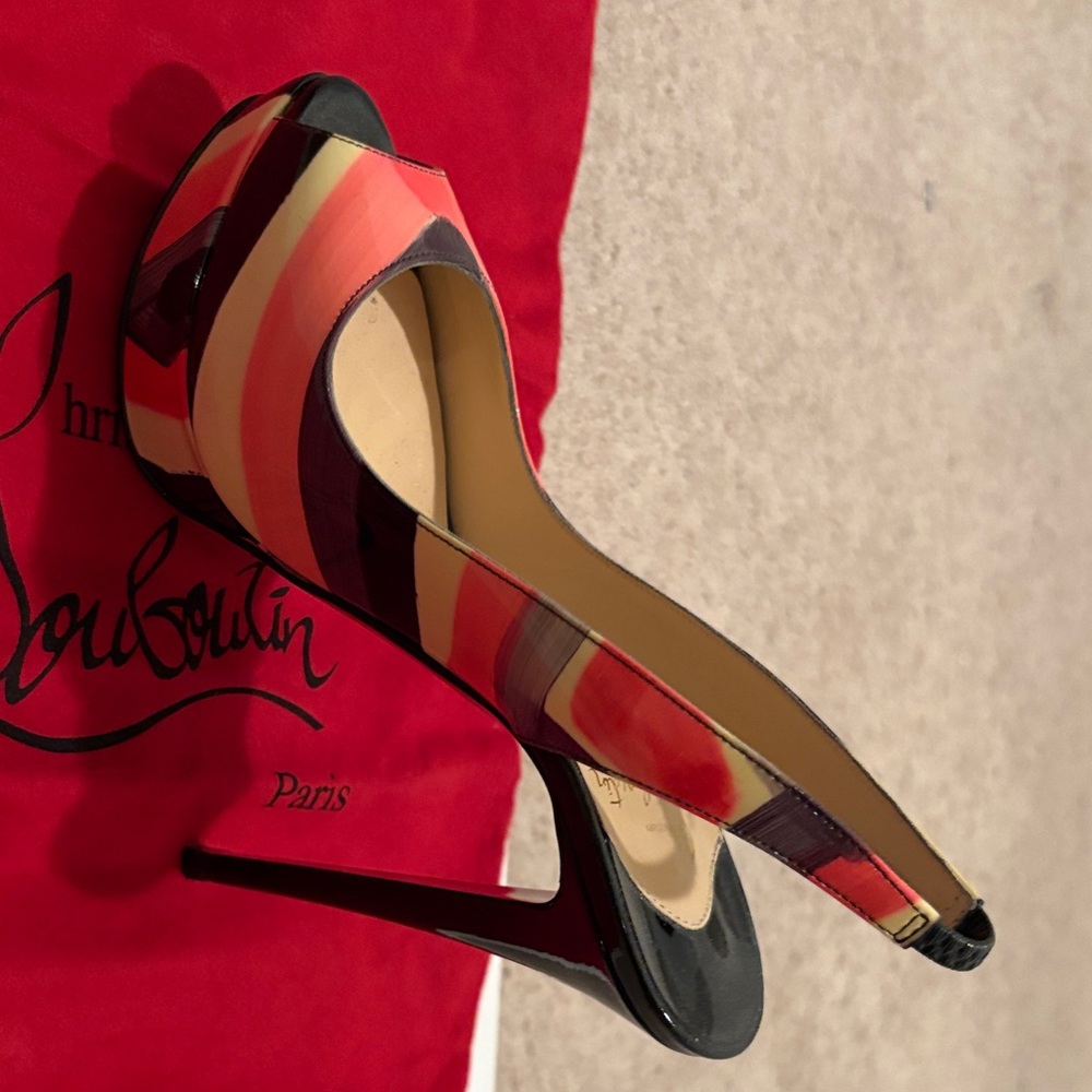 Christian Louboutin Striped Red and Black Heels